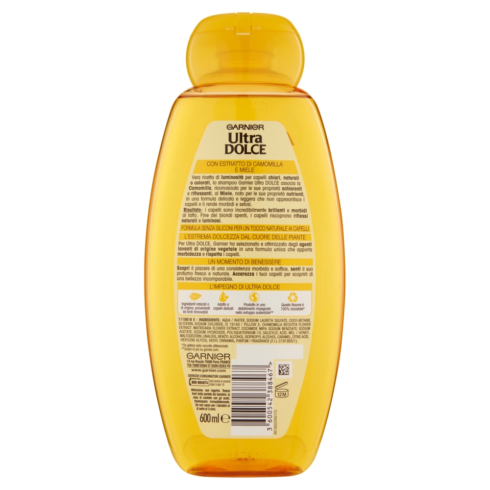 Garnier Shampoo Ultra Dolce, Shampoo per Capelli Chiari, Camomilla e Miele, 600 ml